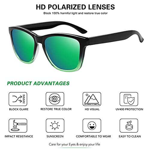 MEETSUN Polarized Sunglasses for Women Men Classic Retro UV Protection Green Mirrored Lens
