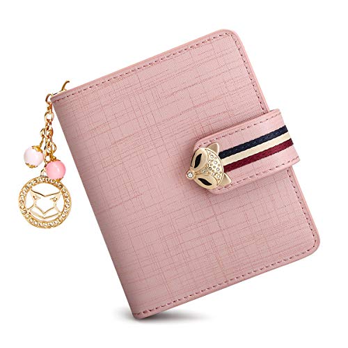 Small Leather Wallets for Women, Split Cowhide Gift Box Packing Ladies Bifold Purses with Zipper Coin Pocket Women's Mini Zip Around Wallets Girls Compact Card Case Purse Credit Card Holders (Pink)