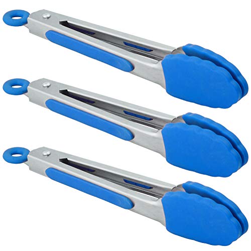 Mini Kitchen Tongs Set with Silicone Tips, 7-Inch Serving Tongs, Set of 3  (9 colors)