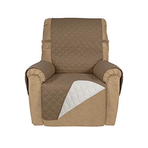 PureFit Reversible Quilted Recliner Sofa Cover, Water Resistant Slipcover Furniture Protector, Washable Couch Cover with Elastic Straps for Kids, Dogs, Pets (Recliner, Camel/Ivory)