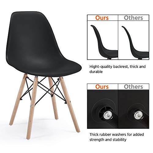 Yaheetech Dining Chairs Modern Side Diner Chairs Shell Eiffel DSW Chairs with Beech Wood Legs and Metal Wires for Dining Room Living Room Bedroom Kitchen Lounge Reception, Set of 4, Black