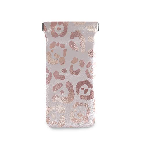 MOYYO Eyeglass Pouch Squeeze Top Portable Sunglasses Bag Pouch PU Leather Eyeglass Goggles Case Cosmetic Holders Mulituse for Women Girl, leopard, 7.1 X 3.4 inch