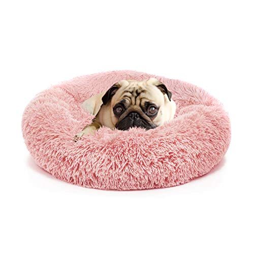 Puppy Bed for Small Dogs Pink Small Pet Bed with Blanket Washable Calming Faux Fur Burrow Doggie Beds for Chihuahua Cat Kitten