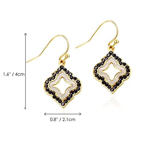 Gold Dangle Earrings: Dark Black Diamond Drop Dainty Rhombus Bohemian Fashion Jewelry for Women Girls Teen