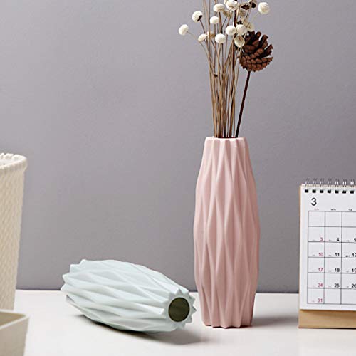Minimalist Vase Decorative Plastic Flower Vases Creative Vase for Floral Arrangements Home Office Decor 5.5x5.5x21cm (Pink)