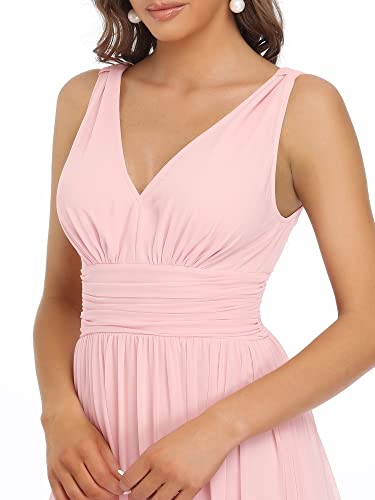 Sleeveless V-Neck Empire Waist Layered Chiffon Evening Party Dress - Plus Sizes to 26 - Pink
