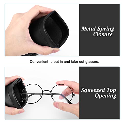MoKo Squeeze Top Glasses Pouch (2 Pack), Portable Leather Soft Sunglasses Case Anti-Scratch Eyeglasses Bag Goggles Sleeve with Cleaning Cloth for Women Men, Black & Rhombic Datura