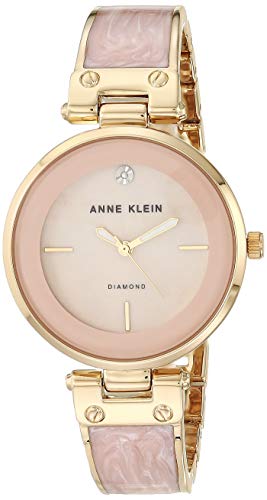 Anne Klein Women's Diamond-Accented Gold-Tone and Blush Pink Marbleized Bangle Watch