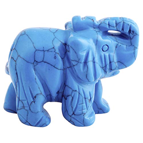 SUNYIK Blue Howlite Turuoise Elephant Pocket Statue Kitchen Guardian Healing Figurine Decor 1.5"