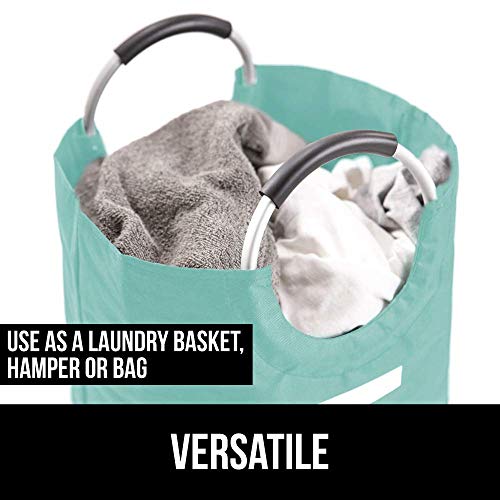 Gorilla Grip Large Laundry Basket, Collapsible Fabric Hamper, Padded Handles, 115L, Tall Foldable Clothes Baskets, Durable Linen Bins, Easy Carry Bags, Hampers for Kids Bedroom, College Dorm Turquoise
