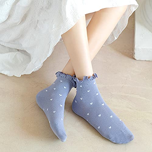 Women's Socks,Ruffle Ankle Socks Comfort Cool Thin Cotton Knit Low Cut Hearts Pattern Cute Frilly Socks For Women,Kawaii Mary Jane Socks 6-pair Pack