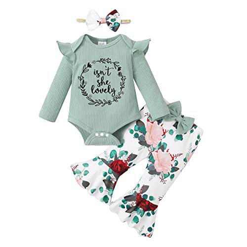 Newborn Baby Girl Clothes 0-3 Months Spring Outfits Infant Romper Ruffle Long Sleeve Shirt Flower Bell Bottom Clothing Set