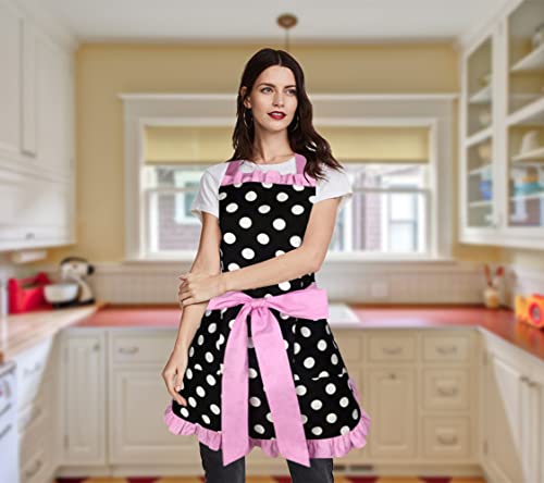 Lovely Polka Dot Retro Side Ruffle Lady's Kitchen Cooking Apron with Pocket  (5 colors)