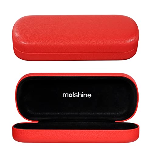 molshine Hard Shell PU Leather Glasses Case,Travel Portable Eyeglass Case for Men Women Girl Travel Study Work (Red)