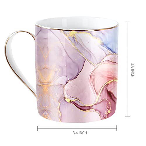 WAVEYU Ceramic Mug for Women, Coffee Water Mug Cup Marble Design with Handle for Home Office, Decorative Cute Coffee Tea Cup for Girls Teachers Colleagues, 14 oz, Pink Marble