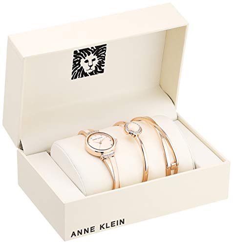 Anne Klein Women's AK/3292LPST Premium Crystal Accented Rose Gold-Tone and Blush Pink Watch and Bangle Set