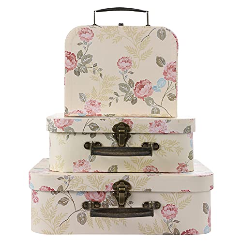 Yellow Floral Set of 3 Paperboard Suitcases Decorative Storage or Gift Boxes with Lids