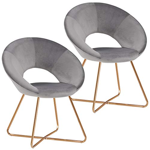 Duhome Modern Accent Velvet Chairs Dining Chairs Single Sofa Comfy Upholstered Arm Chair Living Room Furniture Mid-Century Leisure Lounge Chairs with Golden Metal Frame Legs Set of 2 Grey