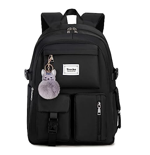 Teecho Cute Backpack for Girl Fashion Waterproof Daypack for Women Black