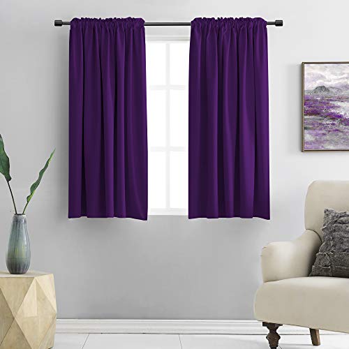 DONREN Royal Purple Blackout Curtain Panels for Living Room - Thermal Insulated Room Darkening Rod Pocket Drapes for Window (42 x 45 Inch Length,2 Panels)