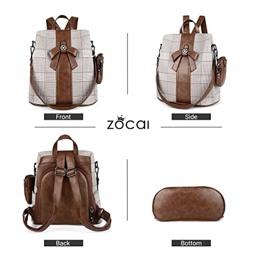 ZOCAI Backpack Purse for Women Fashion Backpack Purses PU Leather Daypacks Anti-Theft Shoulder Bag Satchel Purse(Brown)