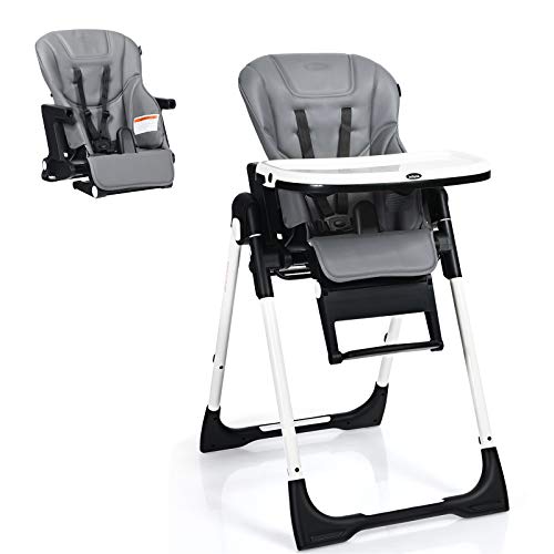 INFANS 4 in 1 High Chair–Booster Seat, Convertible Highchair w/Adjustable Height and Recline, Removable Tray, Detachable Cushion, Installation-Free, Simple Fold for Baby, Infant & Toddler, Gray