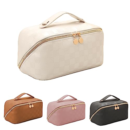 Fogude Travel Cosmetic Bag, Waterproof Toiletry Bag, Travel Cosmetic Organizer, Women's Portable Cosmetic Bag with Carrying Handle (White)