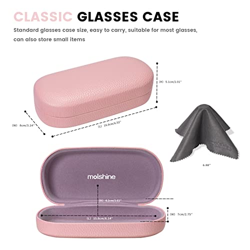 molshine Hard Shell Leather Sunglasses Case,Classic Large Glasses Case for Women Men,Sunglass Eyeglasses (Pink)