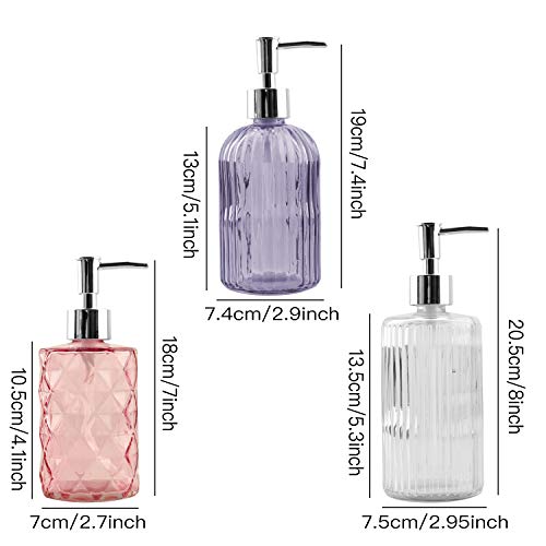 Glass Soap Dispenser,Crystal Refillable Wash Hand Liquid Clear Glass Bottle with Pump for Essential Oils, Lotions, Liquid Soaps,Dish Detergent (12 OZ Pink)