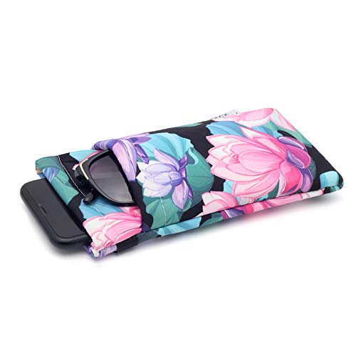 Face Shadow Large Double Eyeglasses Case Squeeze Top Soft Glasses Pouch Microfiber Cell Phone Purse for Women(XL)