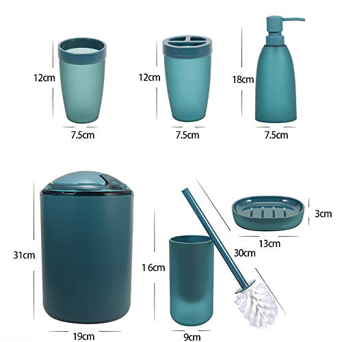 iMucci Blue 6pcs Bathroom Accessories Set - with Trash Can Toothbrush Holder Soap Dispenser Soap and Lotion Set Tumbler Cup…
