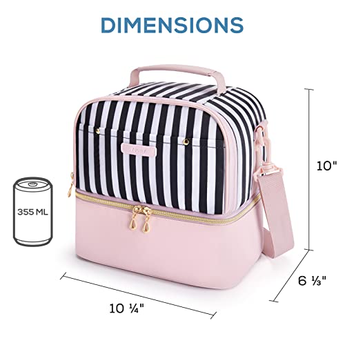 TOURIT Lunch Bag Women Double Deck Lunch Box Insulated Lunch Cooler for Women Men Work, School, Pink Stripes