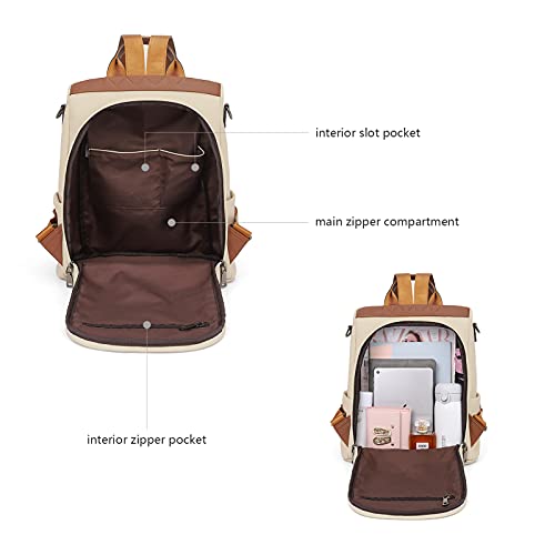 BROMEN Backpack Purse for Women Leather Anti-theft Travel Backpack Fashion Shoulder Bag Contrast Beige