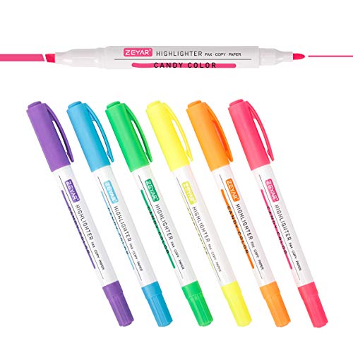 ZEYAR Highlighters, Dual Tips Marker Pen, Chisel and Fine Tips, 6 Candy Colors, Water Based, Assorted Colors, Quick Dry (6 Candy Colors)
