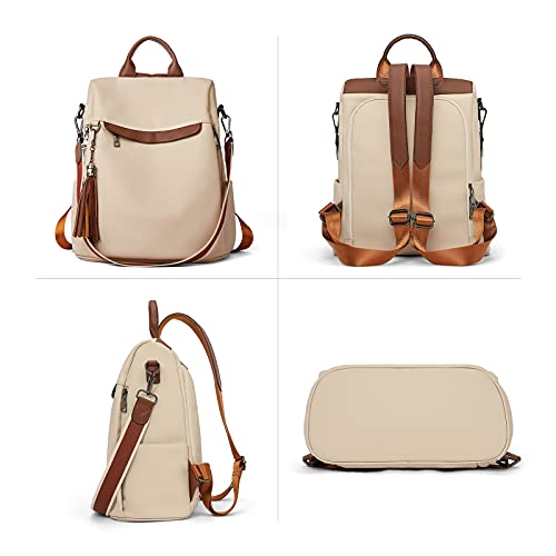 BROMEN Backpack Purse for Women Leather Anti-theft Travel Backpack Fashion Shoulder Bag Contrast Beige