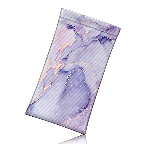 Fintie Eyeglasses Pouch with Cleaning Cloth, Portable Squeeze Top Vegan Leather Soft Glasses Case Anti-Scratch Sunglasses Bag, Lilac Marble
