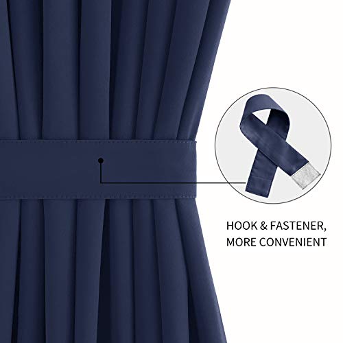 DWCN French Door Curtains – Rod Pocket Thermal Blackout Curtain for Doors with Glass Window, Kitchen and Patio Doors for Privacy, 54 X 72 Inches Long, 1 Curtain Panel with Tieback, Navy Blue