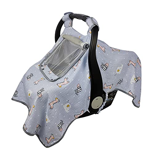 ICOPUCA Car seat Covers for Babies, Kick-Proof carseat Cover Girls/boy, carseat Canopy with Window, Light Weight Muslin, Breathable, fit Summer/Autumn/Spring, Animal Giraffe/Zebra/Elephant;