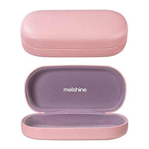 molshine Hard Shell Leather Sunglasses Case,Classic Large Glasses Case for Women Men,Sunglass Eyeglasses (Pink)