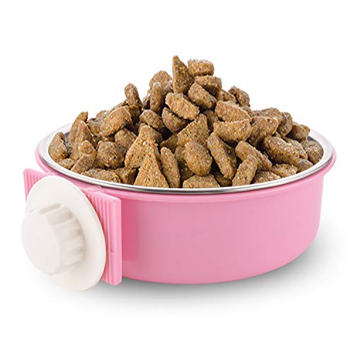 Guardians Crate Dog Bowl Removable Stainless Steel Water Food Feeder Bowls Cage Coop Cup for Cat Puppy Bird Pets (Large, Pink)
