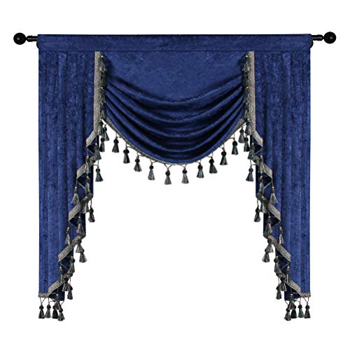 ELKCA Double-Sided Chenille Window Curtains Valance for Living Room Royal Blue Waterfall Valance for Bedroom,Rod Pocket (W39inch, 1 Panel)