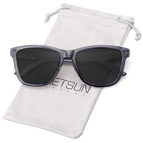 MEETSUN Polarized Sunglasses for Women Men Classic Retro Designer Style (Transparent Gray Frame/ Gray Lens, 54)