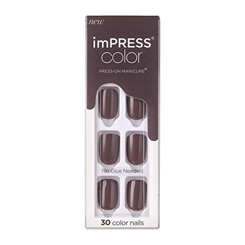 KISS imPRESS Color Press-On Manicure, Gel Nail Kit, PureFit Technology, Short Length, “Try Gray”, Polish-Free Solid Color Mani, Includes Prep Pad, Mini File, Cuticle Stick, and 30 Fake Nails