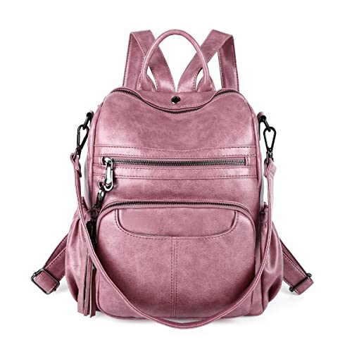 Women Bags Backpack Purse PU Leather Zipper Bags Casual Backpacks Shoulder Bags (DK8532#8528#85PINK)