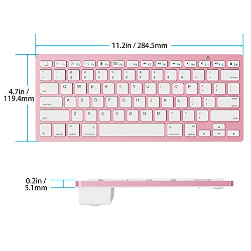 Rose Gold Ultra Slim Bluetooth Keyboard, Pink w/White Keypad