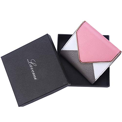 Lavemi RFID Blocking Small Compact Leather Wallets Credit Card Holder Case for Women(Envelope Pink/Gray)
