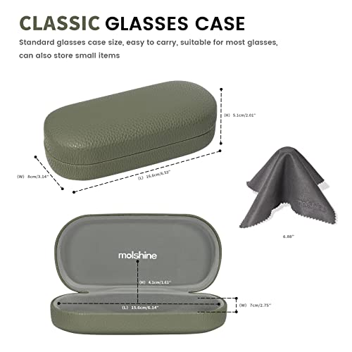 molshine Hard Shell Leather Sunglasses Case,Classic Large Glasses Case for Women Men,Sunglass Eyeglasses (Olive green)