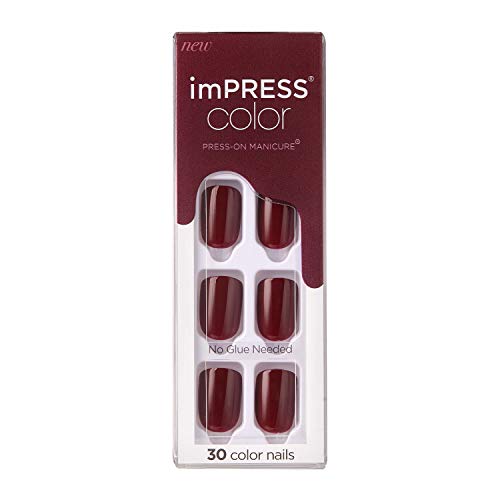 KISS imPRESS Color Press-On Manicure, Gel Nail Kit, PureFit Technology, Short Length, “I'm Not a Cinna”, Polish-Free Solid Color Mani, Includes Prep Pad, Mini File, Cuticle Stick, and 30 Fake Nails