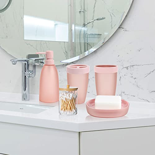 iMucci Pink 8pcs Bathroom Accessories Set - with Trash Can Toothbrush Holder Soap Dispenser Soap and Lotion Set Tumbler