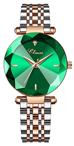 Fashion Women's Analog Quartz Watches Luxury Diamond Stainless Steel Mesh Band Wrist Watches for Women (Green)